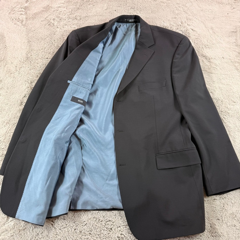 Hugo Boss Mens 46R Black Virgin Wool Stretch 3-Button‎ Blazer Scorsese Movie US
